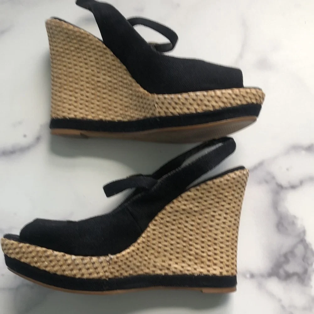 Steven by Steve Madden Black Canvas Mary Jane Style Wedges Size 6M
